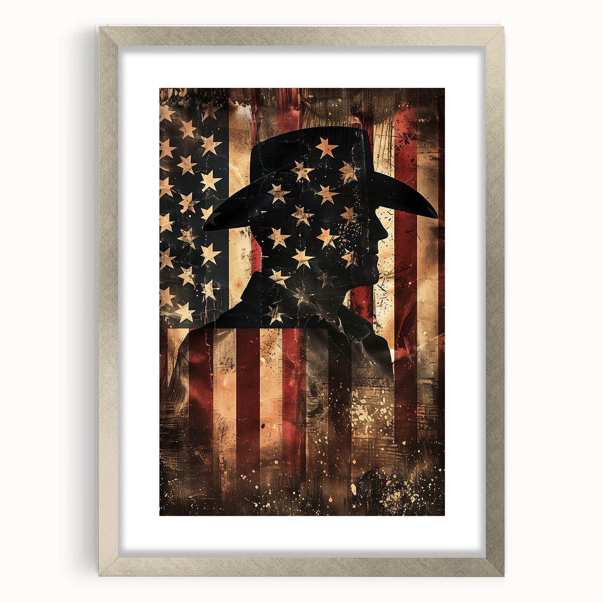 Rustic Cowboy & USA Flag - Patriotic Wall Art for Independence Day
