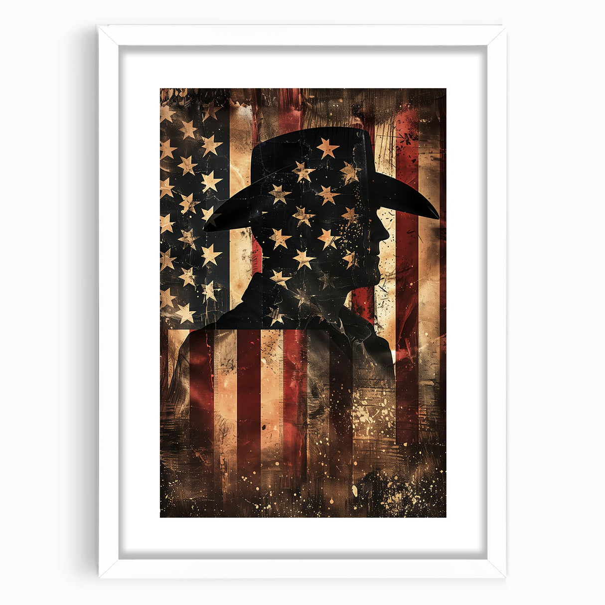 Rustic Cowboy & USA Flag - Patriotic Wall Art for Independence Day