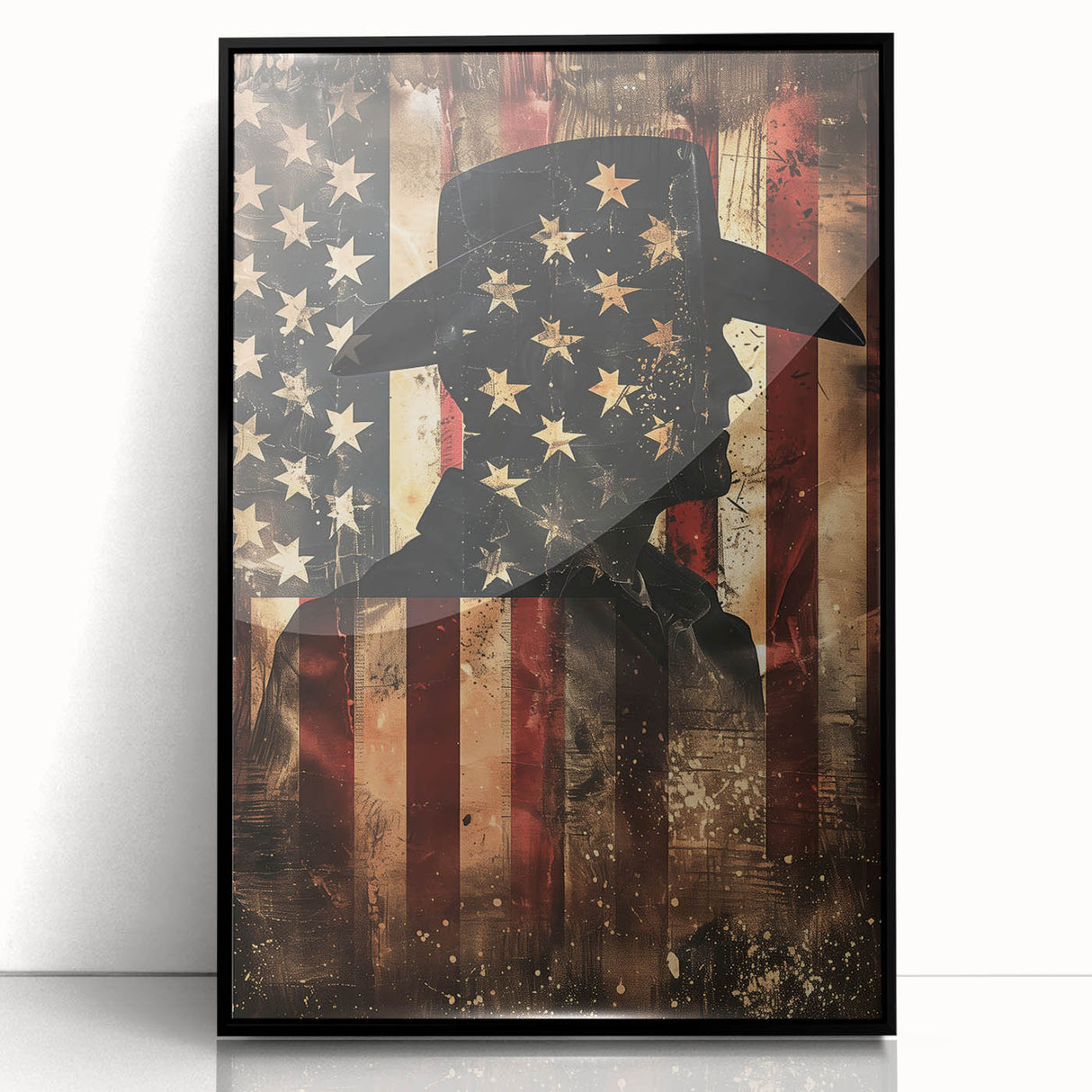 Rustic Cowboy & USA Flag - Patriotic Wall Art for Independence Day
