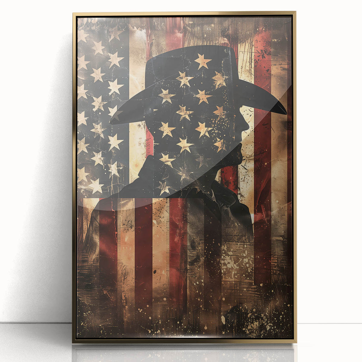 Rustic Cowboy & USA Flag - Patriotic Wall Art for Independence Day