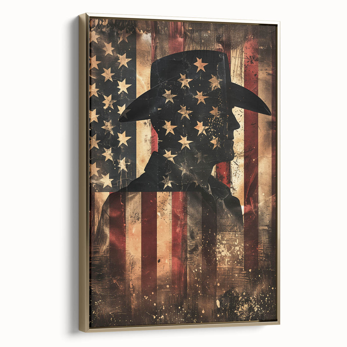 Rustic Cowboy & USA Flag - Patriotic Wall Art for Independence Day