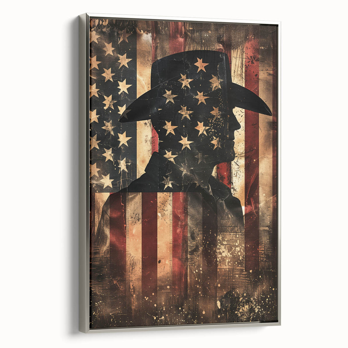 Rustic Cowboy & USA Flag - Patriotic Wall Art for Independence Day