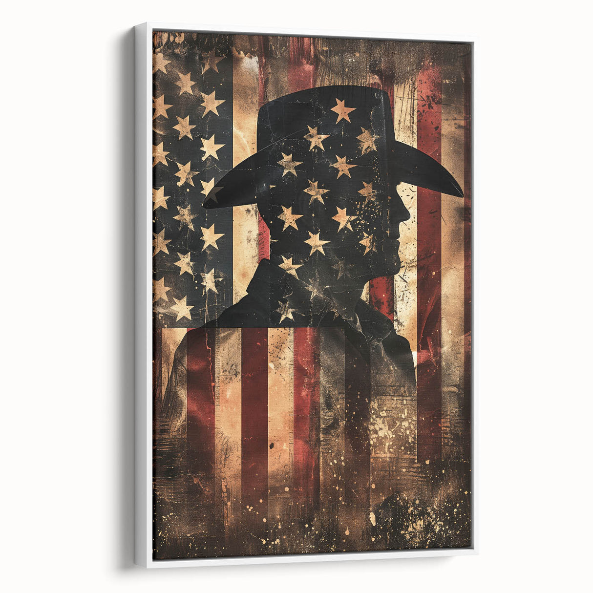 Rustic Cowboy & USA Flag - Patriotic Wall Art for Independence Day