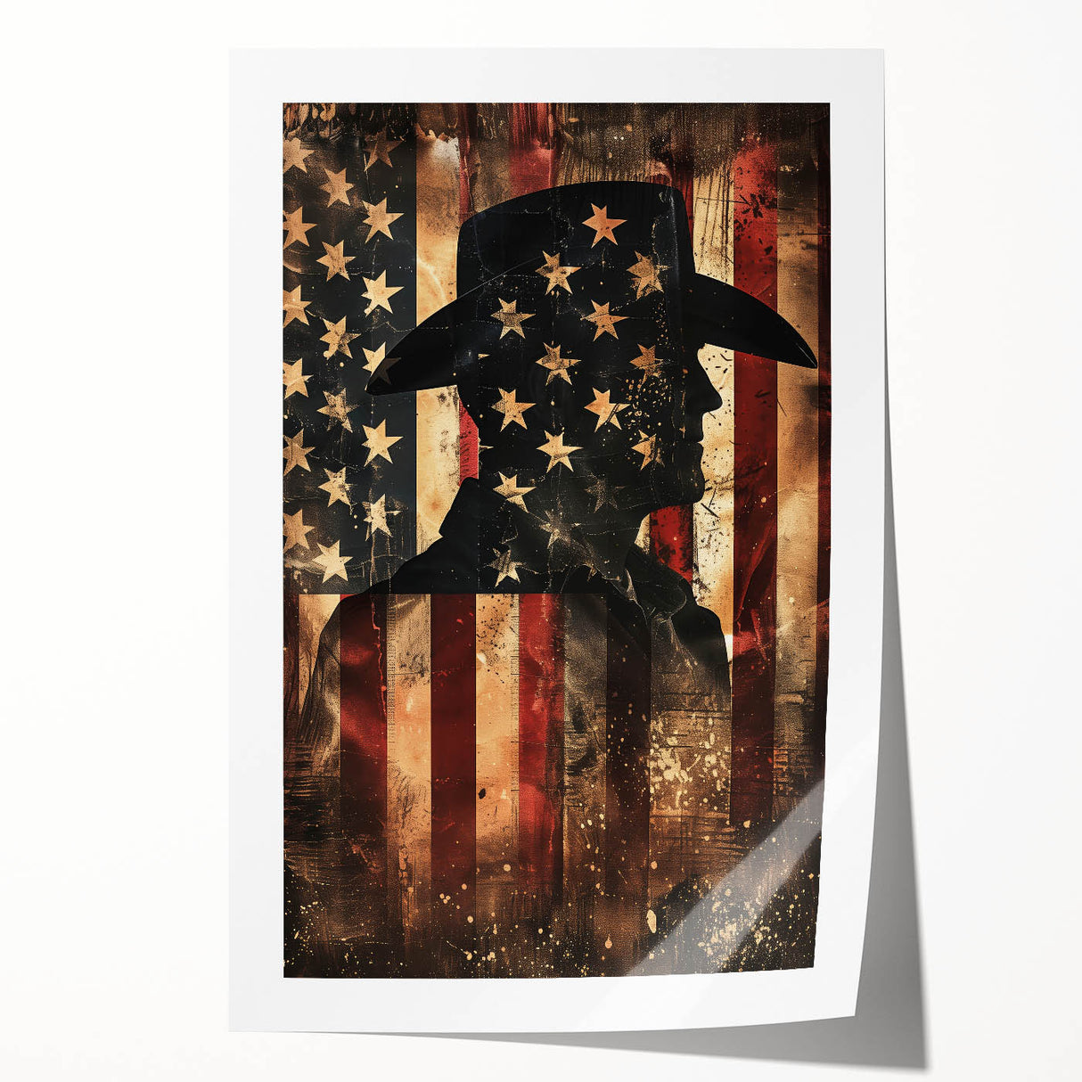 Rustic Cowboy & USA Flag - Patriotic Wall Art for Independence Day