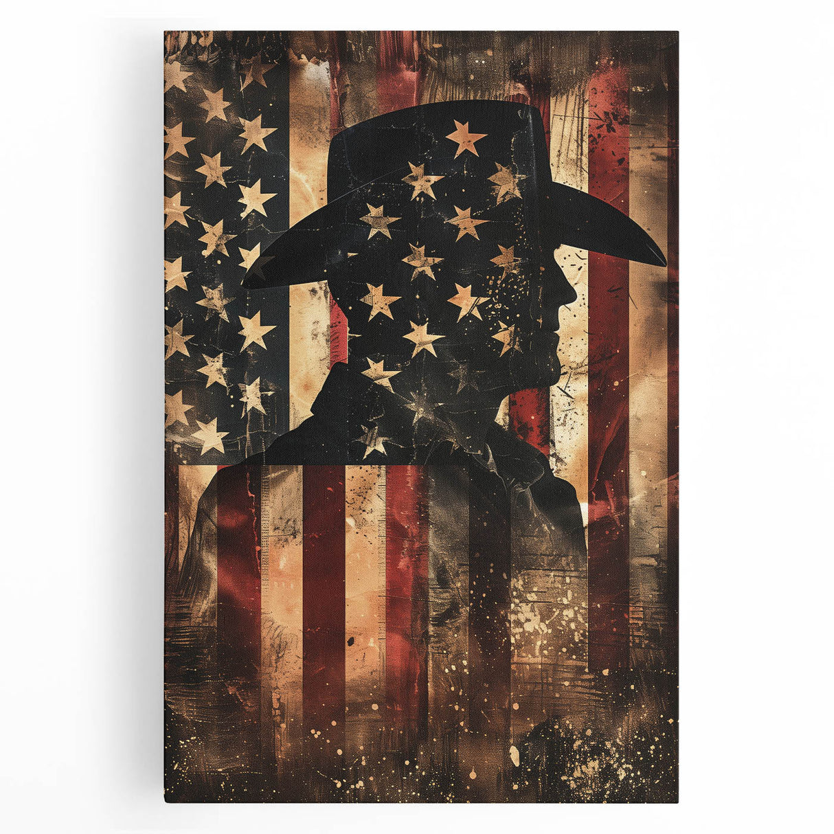 Rustic Cowboy & USA Flag - Patriotic Wall Art for Independence Day