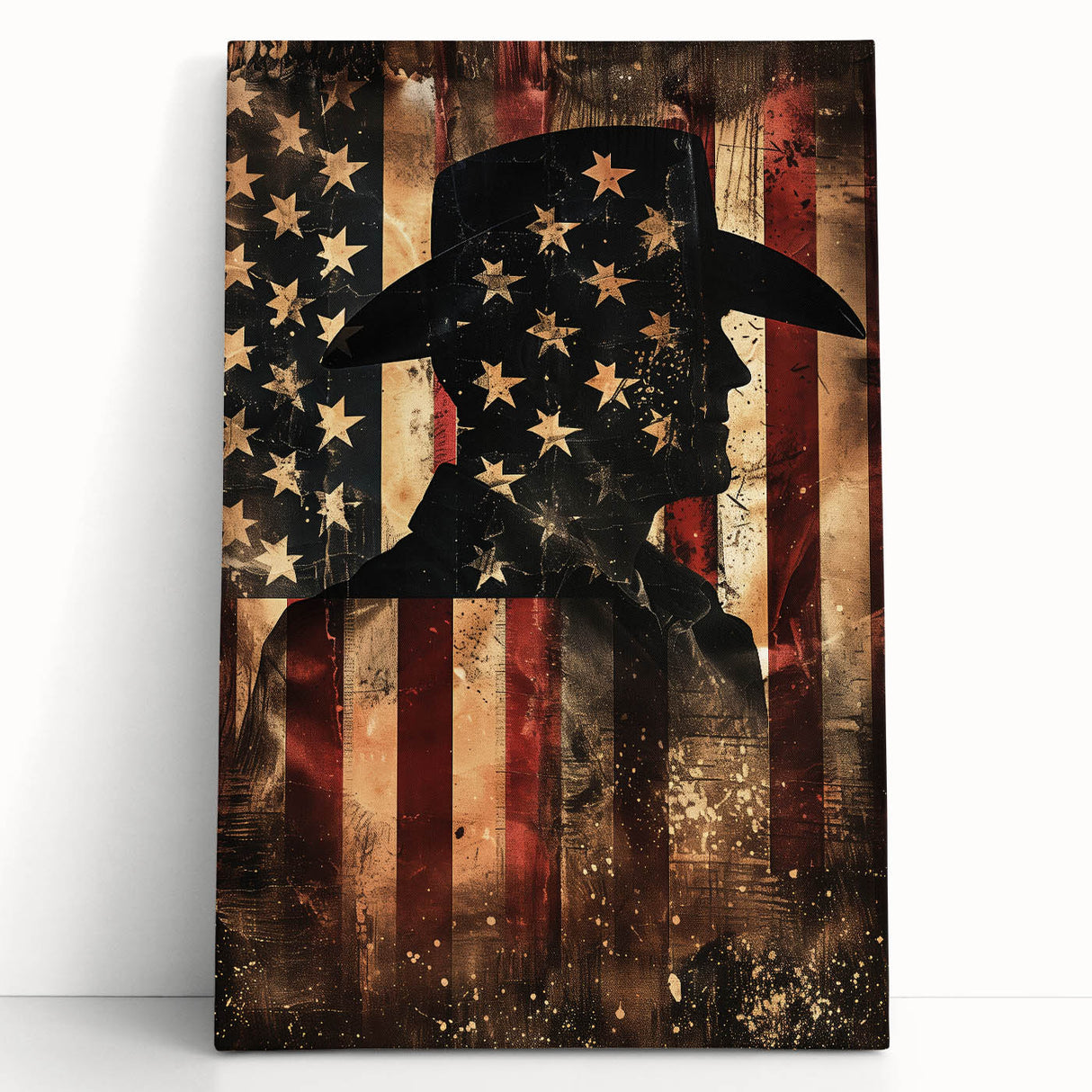 Rustic Cowboy & USA Flag - Patriotic Wall Art for Independence Day