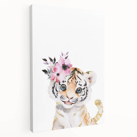 Floral Baby Tiger Girls Room Wall Art – Nursery Print