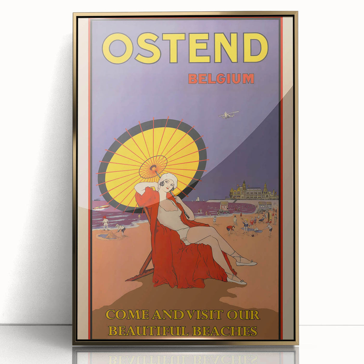 Ostend Belgium Retro Travel Poster | Vintage Beach & Umbrella Art