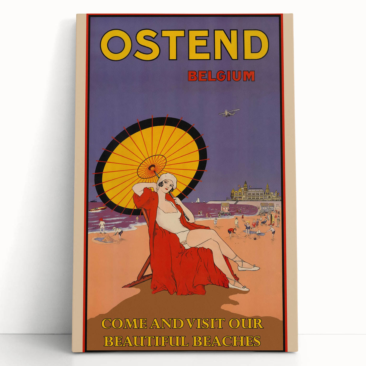 Ostend Belgium Retro Travel Poster | Vintage Beach & Umbrella Art
