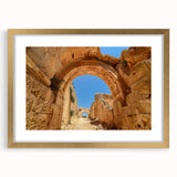 Textured abstract art print of Ethiopian scenery in gold frame, ideal for bedroom art.