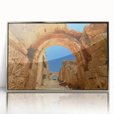 Acrylic print of an Ethiopian landscape in muted earth tones, framed in silver, suitable for modern art wall decor.