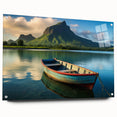 Acrylic glass print of a Mauritian landscape with vivid blue and green hues, suitable for bedroom or dining room decor.
