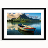 Extra large textured abstract art print of colorful African scenery on a black framed canvas, ideal for living room decor.