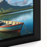 Framed canvas featuring a textured depiction of a vibrant, colorful African scenery, ideal for living room decor.