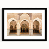 Extra large abstract art print of a colorful Moroccan landscape, textured finish on a framed black mat.