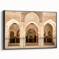 Black and white framed canvas featuring a vintage Moroccan landscape, ideal for bedroom wall decor.