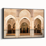Black and white framed canvas featuring a vintage Moroccan landscape, ideal for bedroom wall decor.