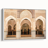 Framed canvas featuring a vintage-style Moroccan landscape with muted earth tones, ideal for bedroom wall decor.