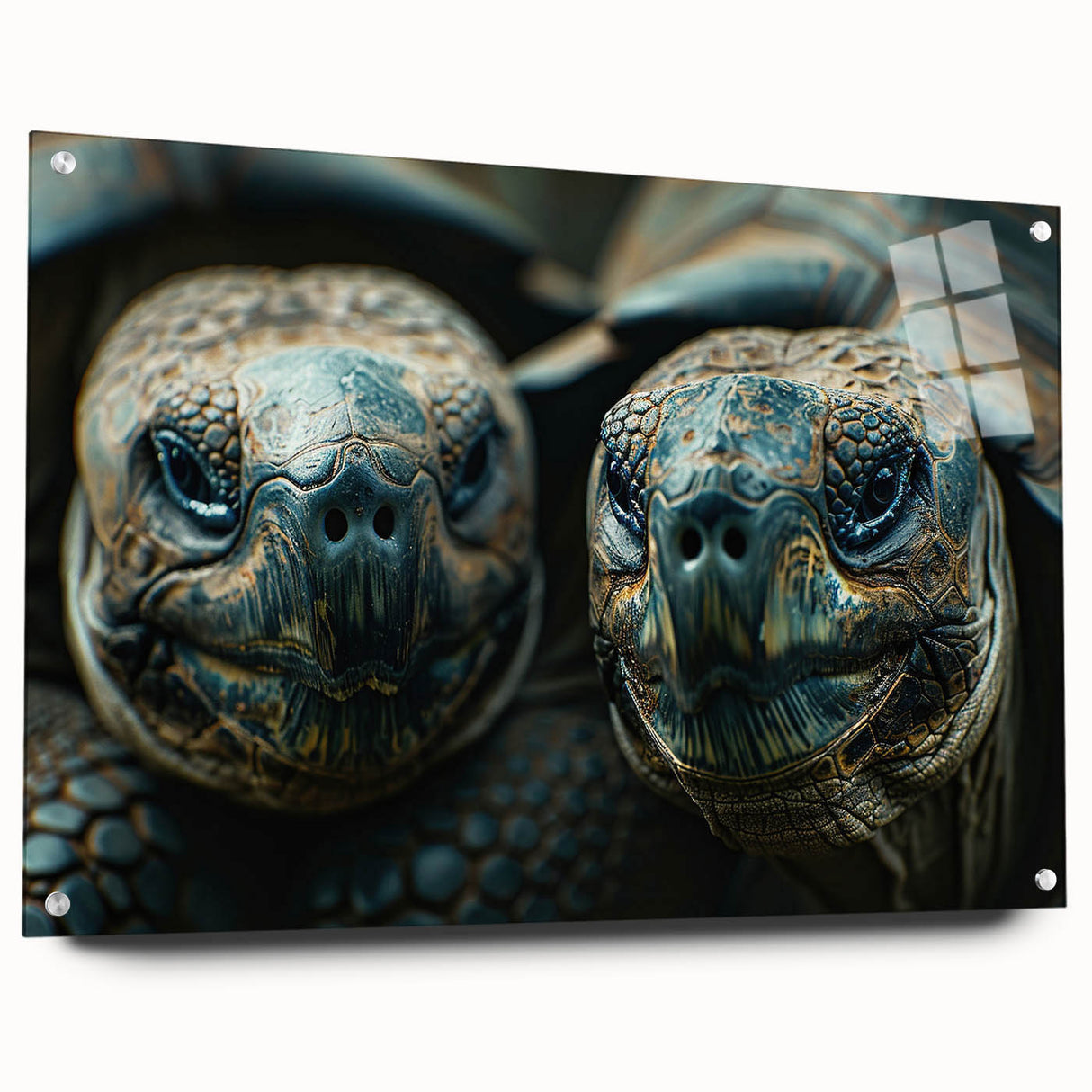 Large abstract wall art of Seychelles scenery in vibrant green and blue tones on acrylic glass.