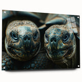 Large abstract wall art of Seychelles scenery in vibrant green and blue tones on acrylic glass.