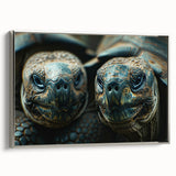 Landscape art painting of Seychelles with vivid blue and green hues on a silver-framed canvas.