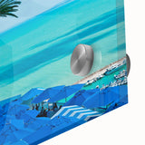 Large abstract wall art depicting a Tunisian landscape in mid-century modernist style on acrylic glass.