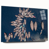 Large abstract wall art depicting a serene Bangladesh landscape on acrylic glass, in cool blue and green tones.
