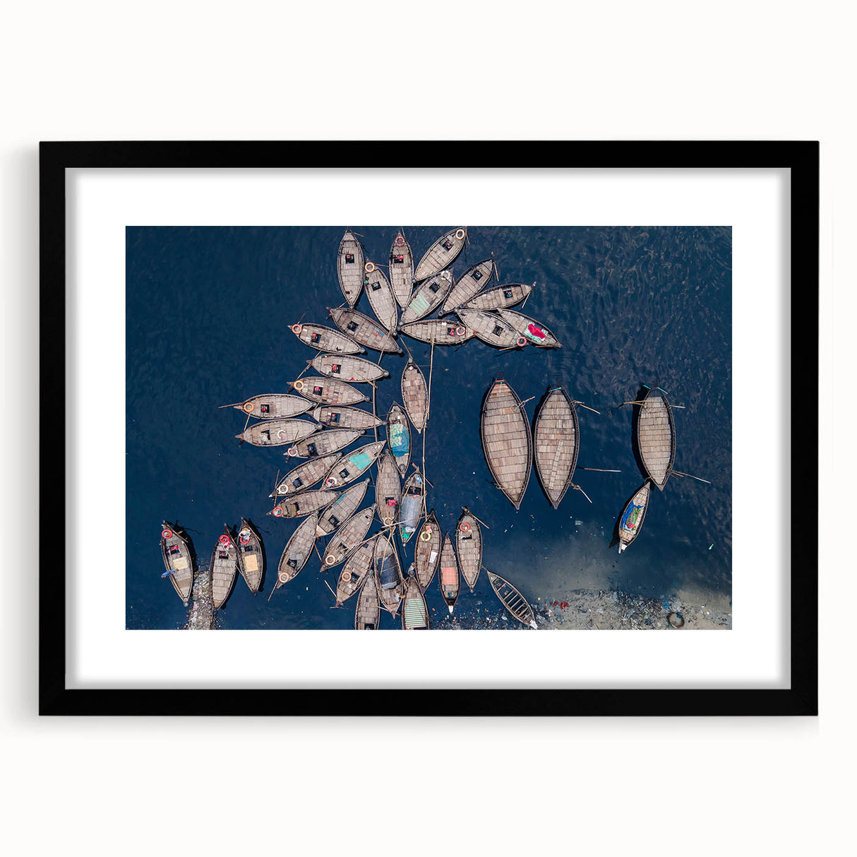 Extra large abstract art print featuring vibrant, colorful textures, ideal for living room decor, framed with a black mat.