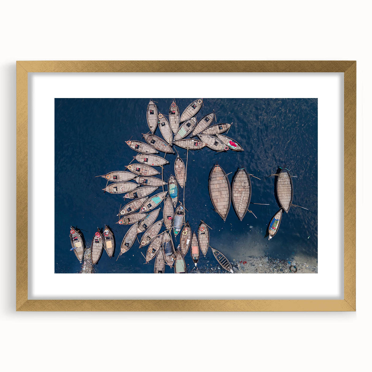 Extra large abstract art print depicting a textured scenery of Bangladesh, in a gold frame, ideal for living room decor.