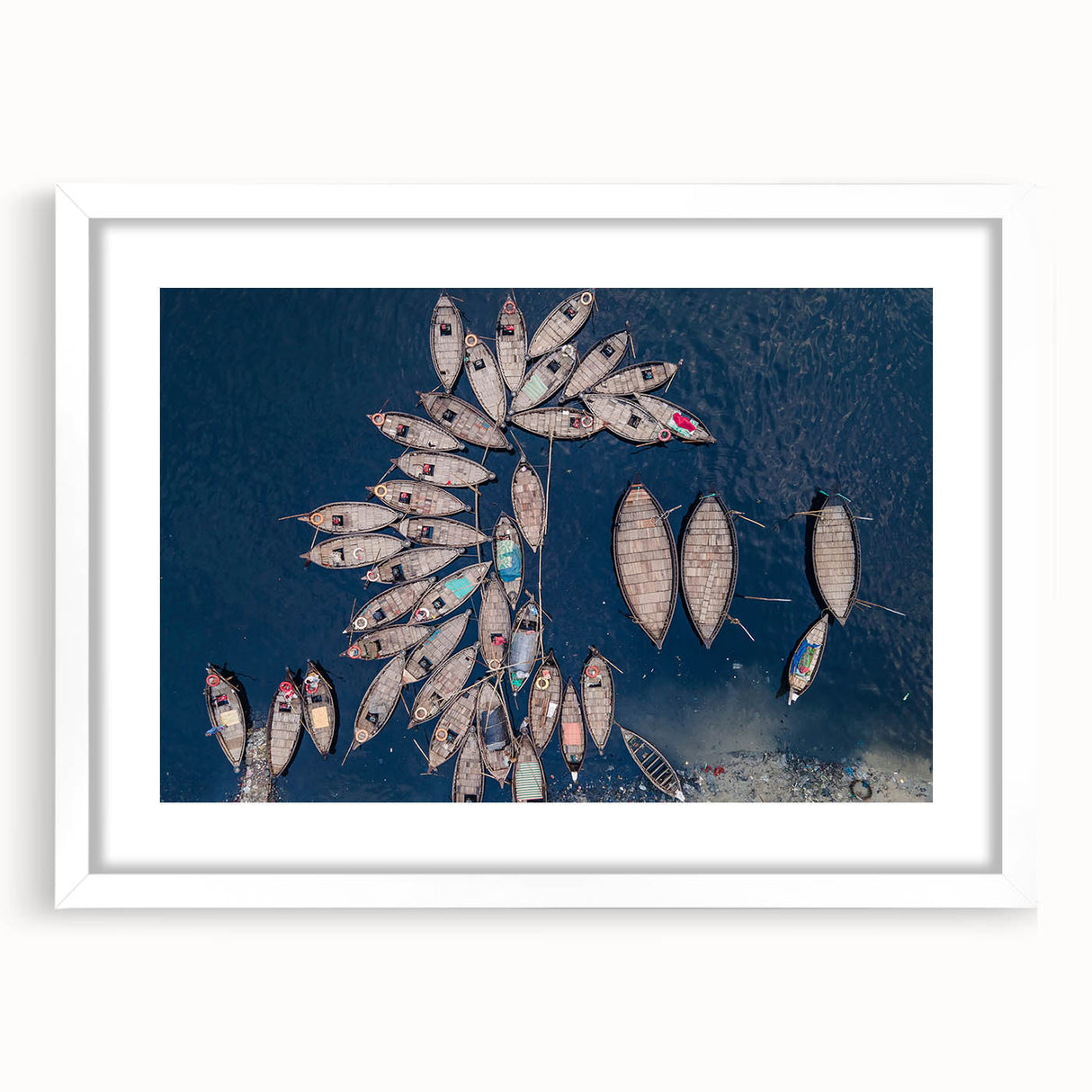 Abstract art print of a Bangladesh landscape in muted earth tones on a framed white canvas.