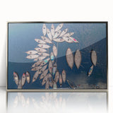 Mid-century modernist art depicting a serene Bangladesh landscape in muted earth tones, framed acrylic.