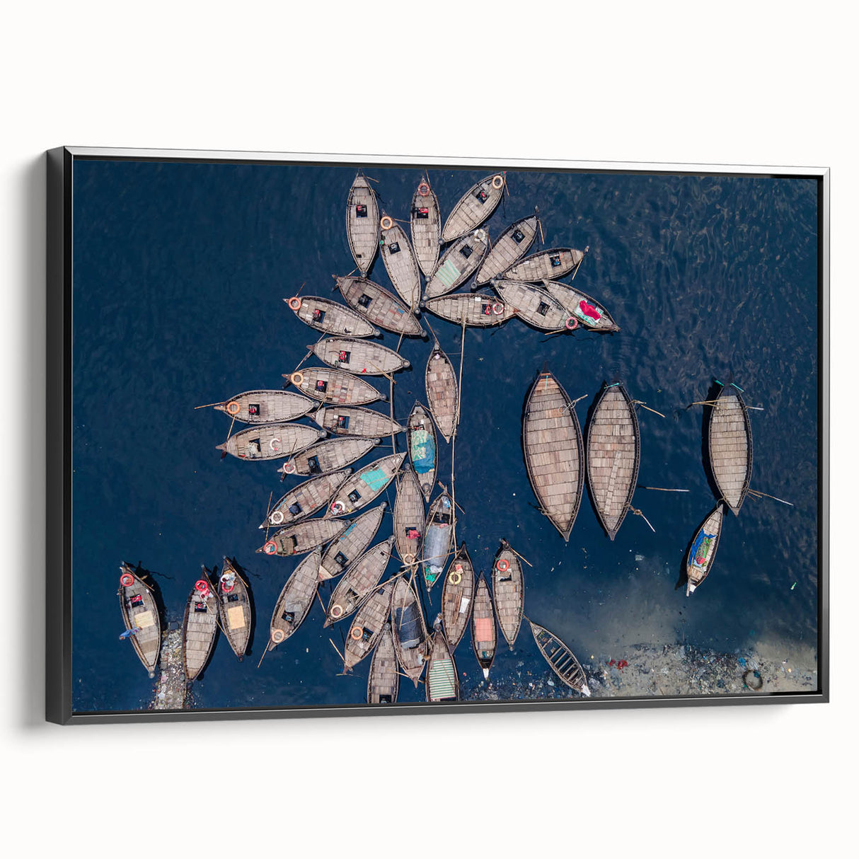 Black and white framed canvas of a vintage landscape painting depicting a serene Bangladesh scenery, ideal for bedroom decor.