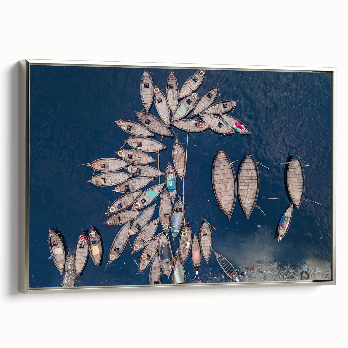 Landscape art painting of a serene Bangladesh scenery in vibrant colors on a framed canvas, ideal for living room decor.
