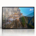 Large abstract wall art depicting a Bhutanese landscape in acrylic, framed in black, ideal for modern art wall decor.