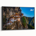 Black and white landscape art painting of Bhutan scenery on framed canvas, ideal for bedroom wall decor.