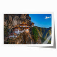 Extra large rolled print of a Bhutanese landscape, featuring vibrant green and blue tones, ideal for dining room wall art.