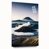 Large abstract wall art of an Indonesian landscape in muted earth tones on acrylic glass.
