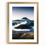 Extra large abstract art print of Indonesian scenery in textured gold frame, ideal for living room ambiance.