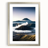Textured abstract art print depicting a muted color landscape, framed in silver, ideal for bedroom ambiance.
