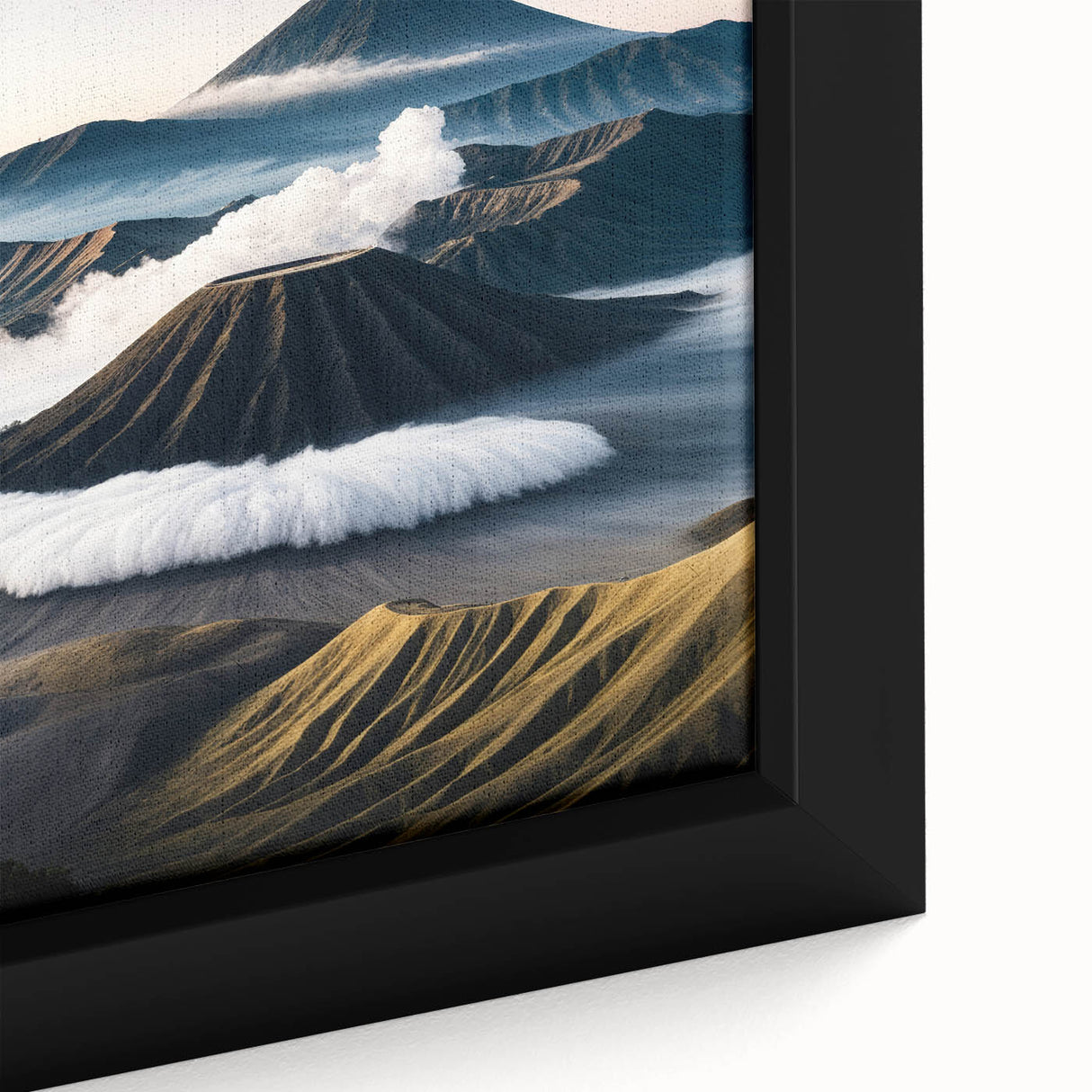 Extra large framed canvas featuring a textured, colorful Asian landscape in vibrant hues, ideal for living room decor.