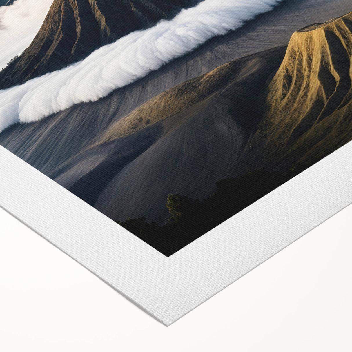 Art deco poster of an Indonesian landscape in muted earth tones on rolled canvas, suitable for dining room decor.