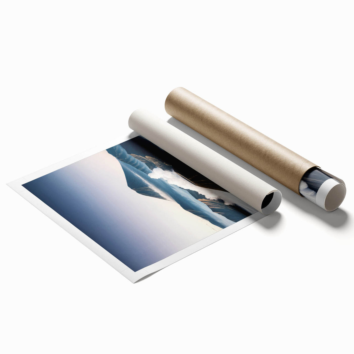 Extra large rolled print of a floral Indonesian landscape in muted earth tones, ideal for classy bathroom wall art.