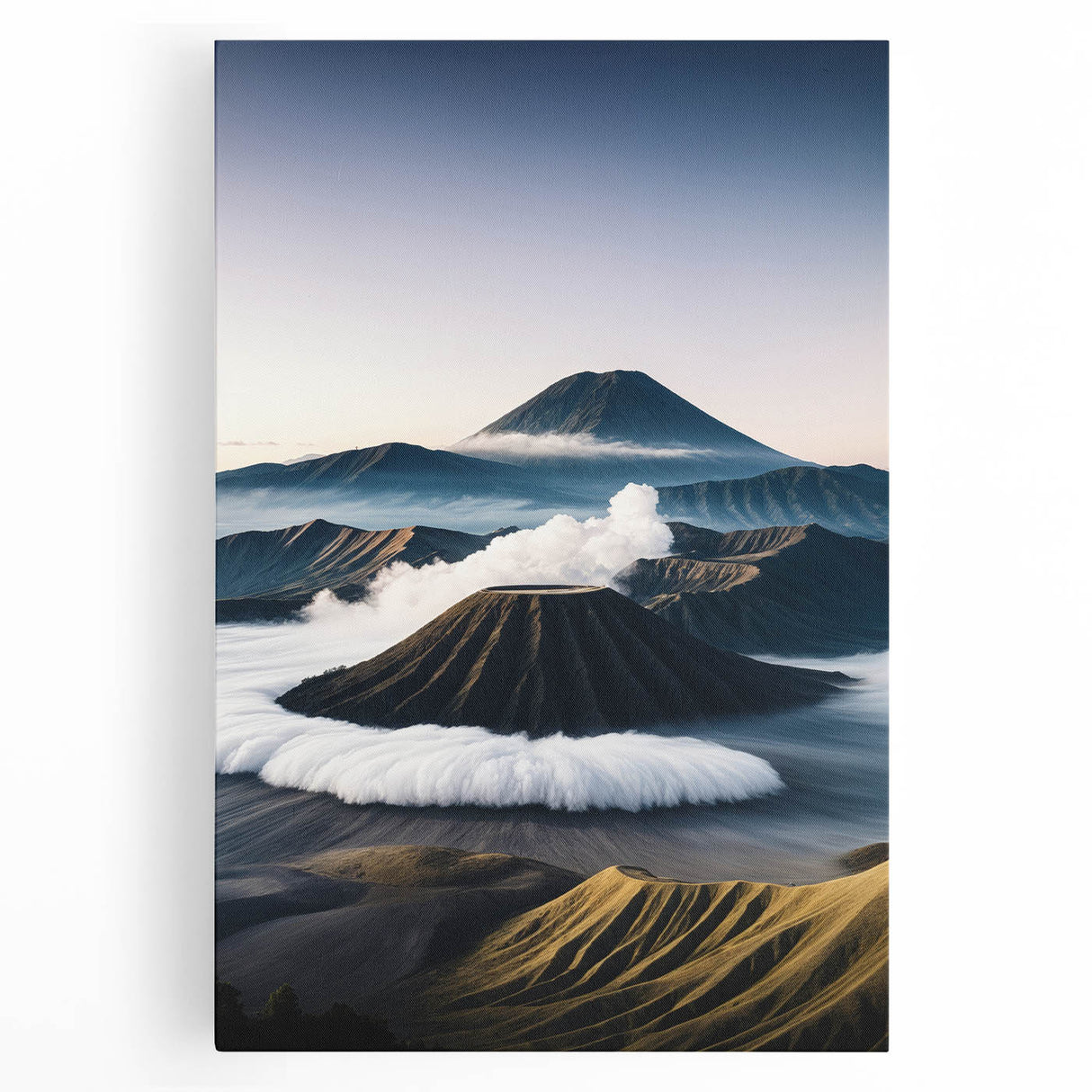 Black and white photograph of an Indonesian landscape on large stretched canvas, ideal for kitchen wall art.