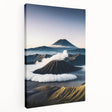 Large art depicting a serene Indonesian landscape in muted green and blue tones on stretched canvas.