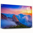 Large abstract wall art depicting Asian scenery in muted earth tones on acrylic glass, ideal for dining room decor.
