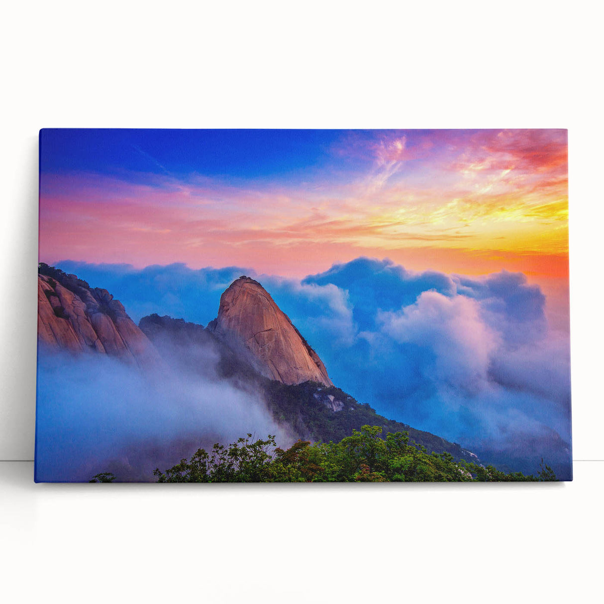 Black and white large art print of an Asian landscape on stretched canvas, ideal for kitchen wall art.