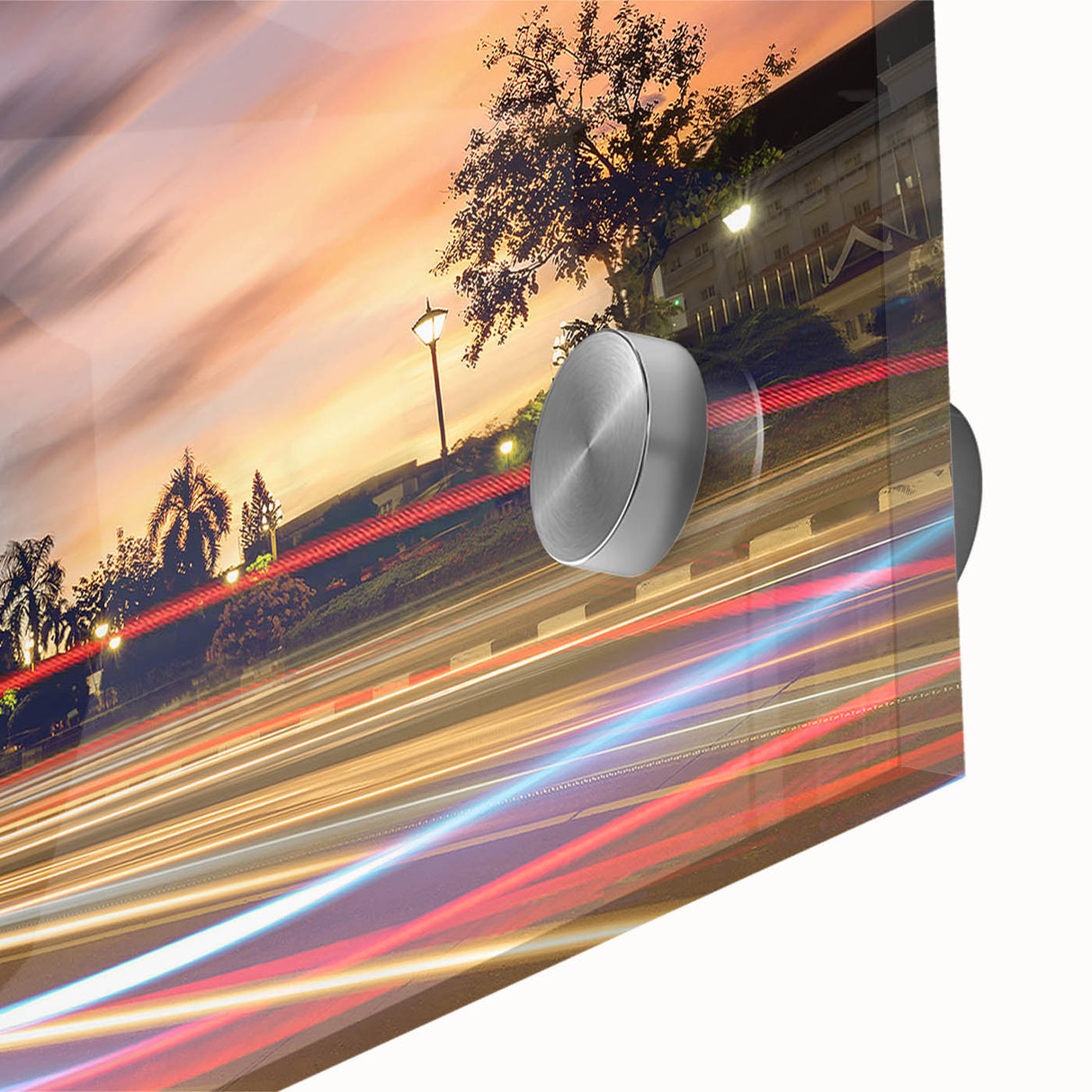 Large abstract wall art depicting a Laos scenery in muted earth tones on acrylic glass, suitable for dining room decor.