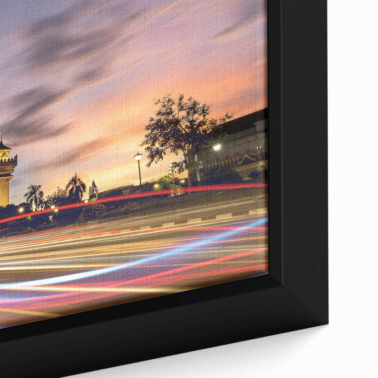 Textured black wall art featuring a colorful Laos scenery on extra large framed canvas, suitable for living room decor.