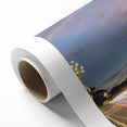 Art deco poster of a serene Laos landscape in muted green and blue tones on rolled canvas, ideal for nursery wall art.
