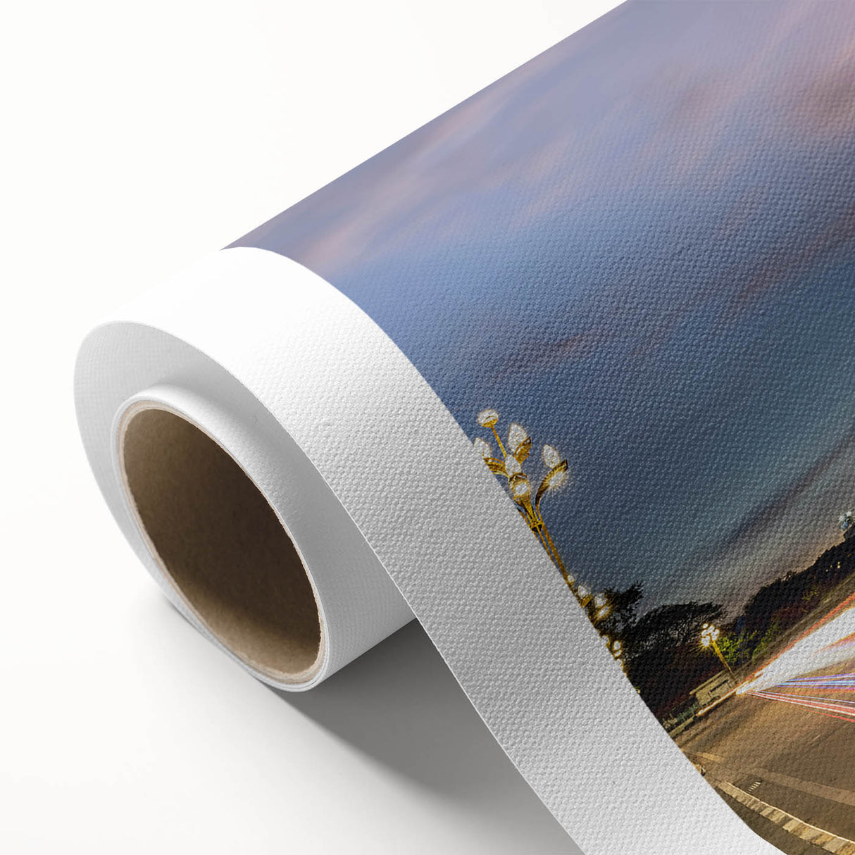 Art deco poster of a serene Laos landscape in muted green and blue tones on rolled canvas, ideal for nursery wall art.